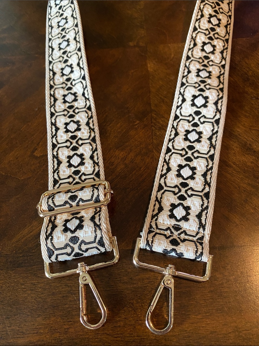 Woven Floral Patterned Black and White Strap with Silver Hardware - Picture 2 of 2